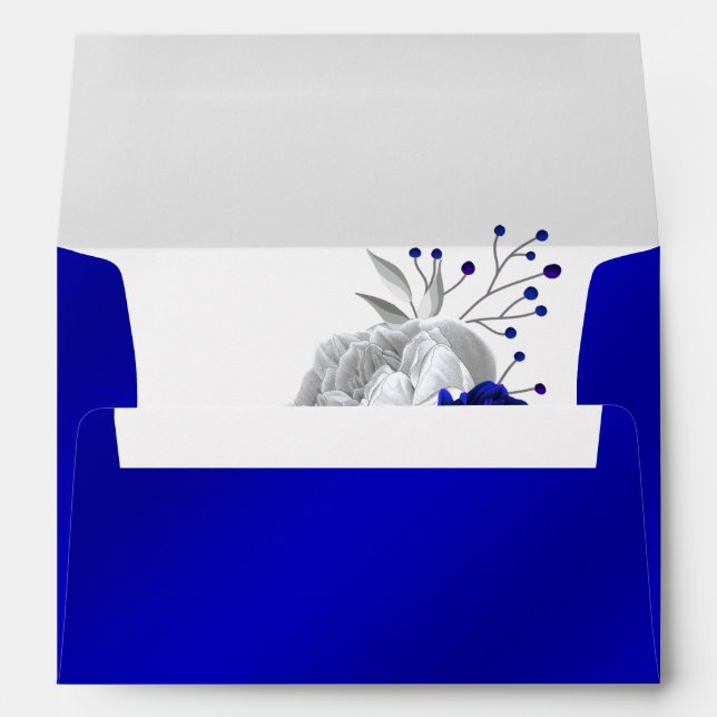 royal blue flower silver leaves  wedding envelope (Back (Bottom))