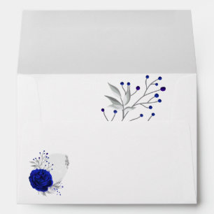 royal blue flower silver leaves white wedding envelope