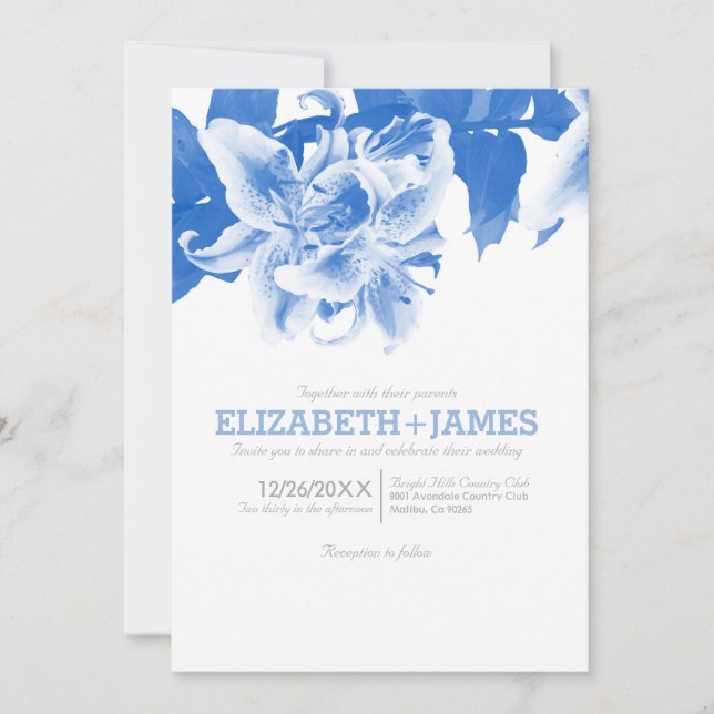 Royal Blue Flower Wedding Invitations (Front)