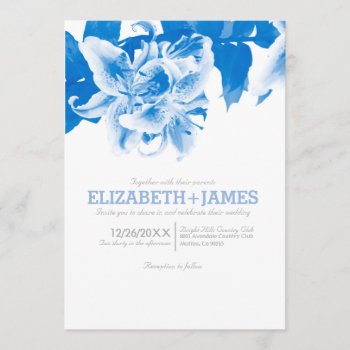 Royal Blue Flower Wedding Invitations by topinvitations at Zazzle