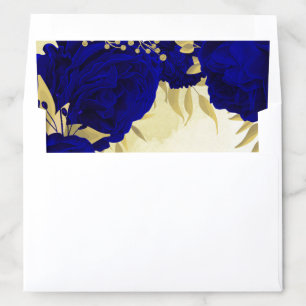 Royal blue flowers gold botanical wedding envelope liner