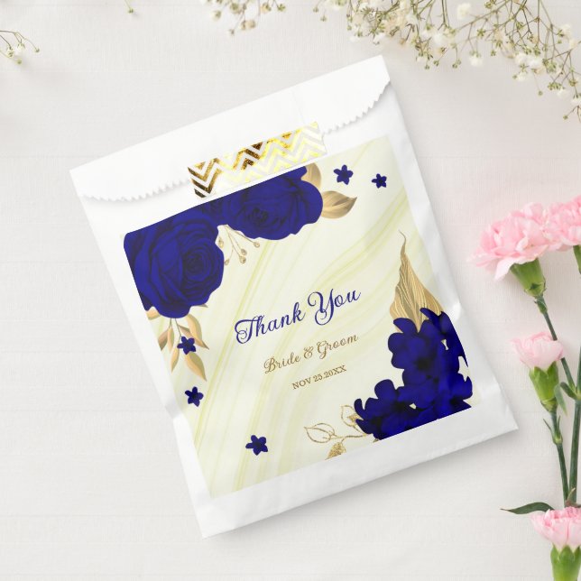 royal blue flowers gold leaves marble favor bag (Sealed)