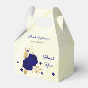 royal blue flowers gold leaves marble favor boxes