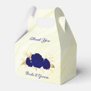 royal blue flowers gold leaves marble favor boxes