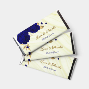 royal blue flowers gold leaves marble hershey bar favors