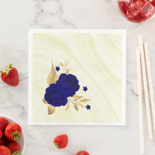 royal blue flowers gold leaves marble paper dinner napkins