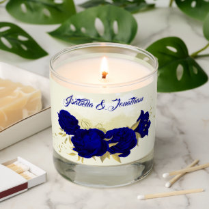 Royal blue flowers gold leaves wedding scented candle