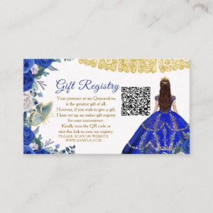 Royal Blue Flowers Quinceañera QR Gift Registry Enclosure Card
