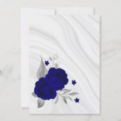 royal blue flowers silver geometric wedding invita invitation (Back)