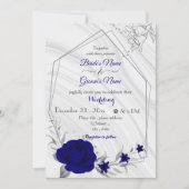 royal blue flowers silver geometric wedding invita invitation (Front)