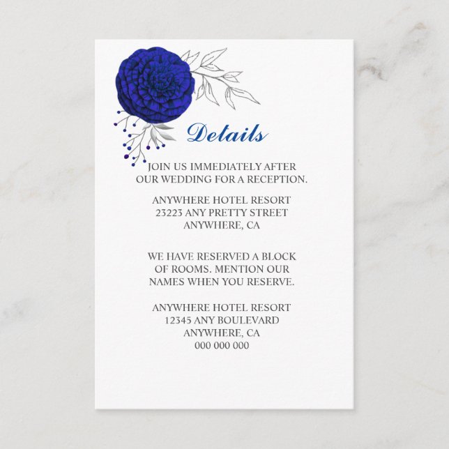 royal blue flowers silver leaves details enclosure card (Front)