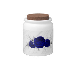 royal blue flowers silver leaves marble candy jar