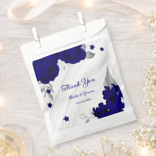 royal blue flowers silver leaves marble favor bag