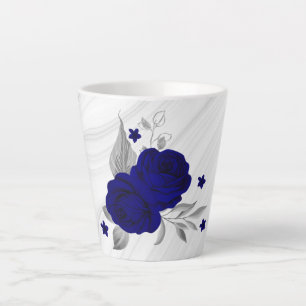 royal blue flowers silver leaves marble latte mug