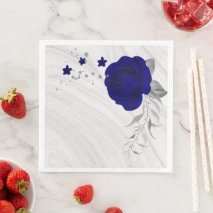 royal blue flowers silver leaves marble paper dinn dinner napkins