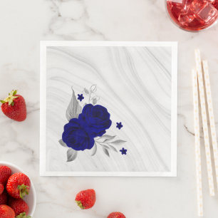 royal blue flowers silver leaves marble paper dinner napkins