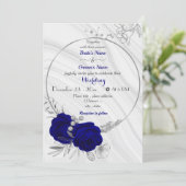 royal blue flowers silver wreath wedding invitation (Standing Front)
