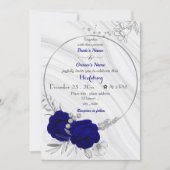 royal blue flowers silver wreath wedding invitation (Front)