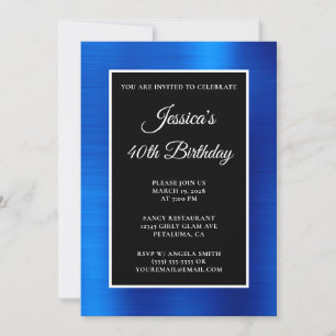 Royal Blue Foil Black and White 40th Birthday Invitation
