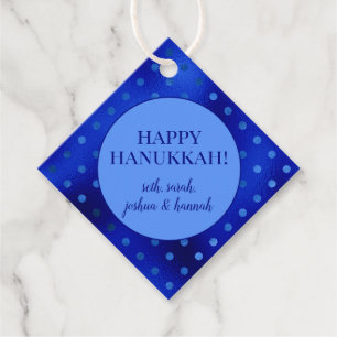 Royal Blue Foil Polka Dot Hanukkah Personalized Favor Tags