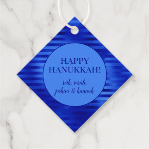 Royal Blue Foil Striped Hanukkah Personalized Favor Tags
