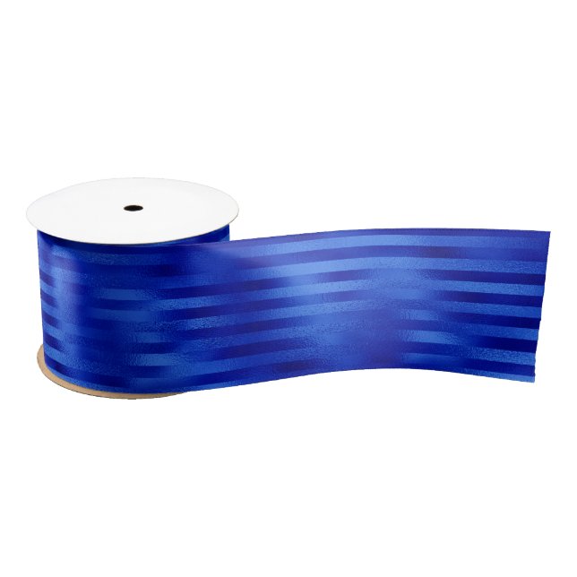 Royal Blue Foil Striped Hanukkah Satin Ribbon (Spool)