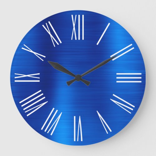 Royal Blue Foil White Roman Numerals Large Clock