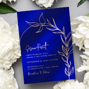 Royal Blue Foliage Arch Wedding Invitation