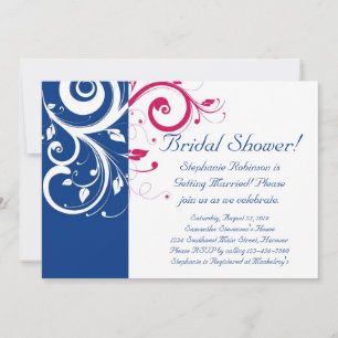 Royal Blue, Fuchsia and White Swirl Bridal Shower Invitation