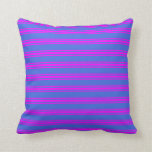 [ Thumbnail: Royal Blue & Fuchsia Colored Stripes Throw Pillow ]