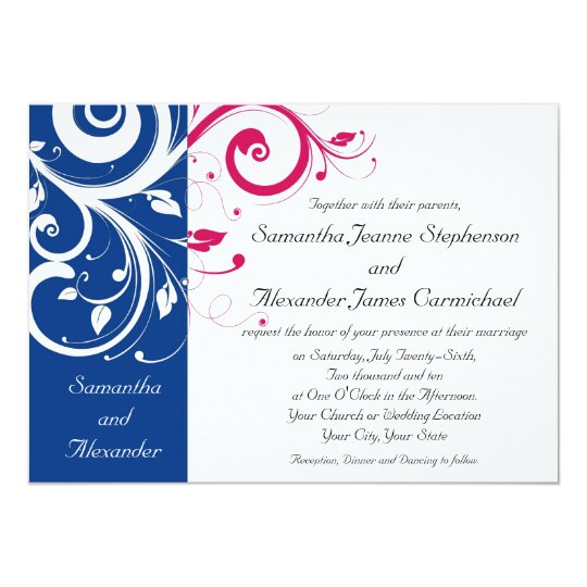 Royal Blue Fuchsia Swirl Wedding Card Zazzle Royal Blue Fuchsia Swirl Wedding Card
