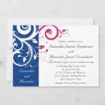 Royal Blue/Fuchsia Swirl Wedding Invitation