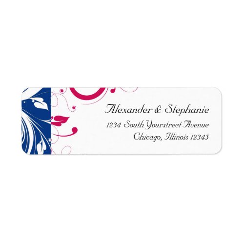 Royal BlueFuchsia Swirl Wedding Label