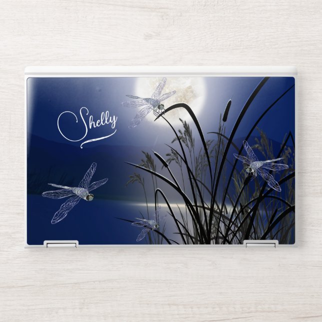 Royal Blue  Full Moon Dragonflies HP Laptop Skin (Front)