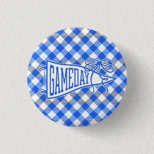 Royal Blue Game Day Gingham Pennant Bow Button