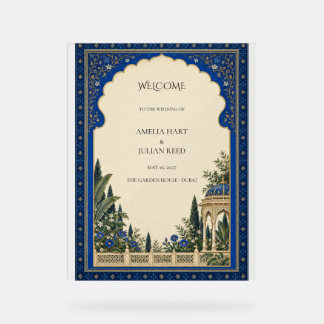 Royal Blue Garden Arch Botanical Wedding Acrylic Sign