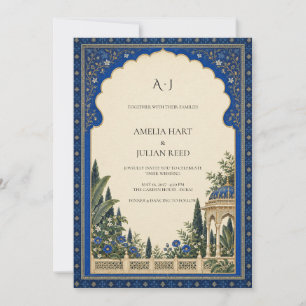 Royal Blue Garden Arch Botanical Wedding Invitation