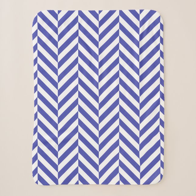 Royal Blue Geometric Herringbone Pattern Sherpa Blanket (Front)