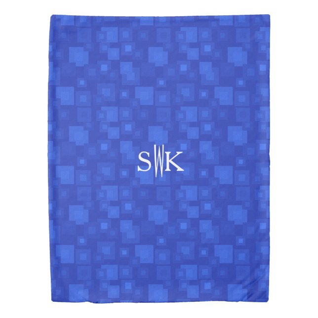 Royal Blue Geometric Monogrammed Duvet Cover (Front)