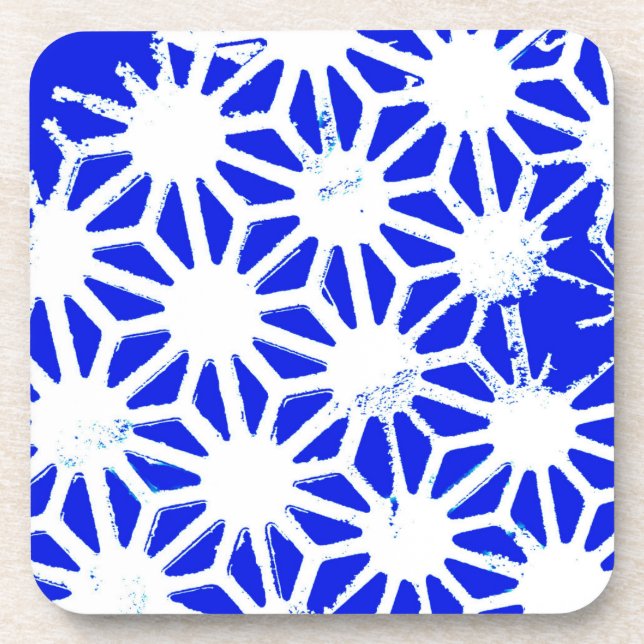 Royal blue geometric pattern beverage coaster (Front)