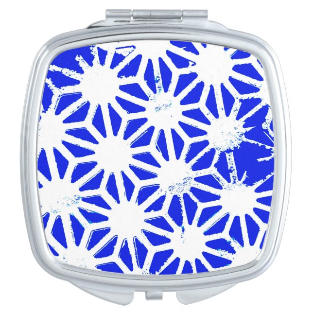 Royal blue geometric pattern compact mirror (Front)