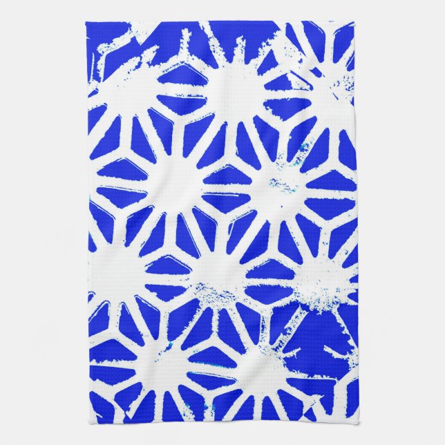 Royal blue geometric pattern kitchen towel (Vertical)