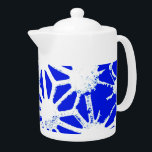 Royal blue geometric pattern teapot<br><div class="desc">Royal blue and white geometric pattern</div>