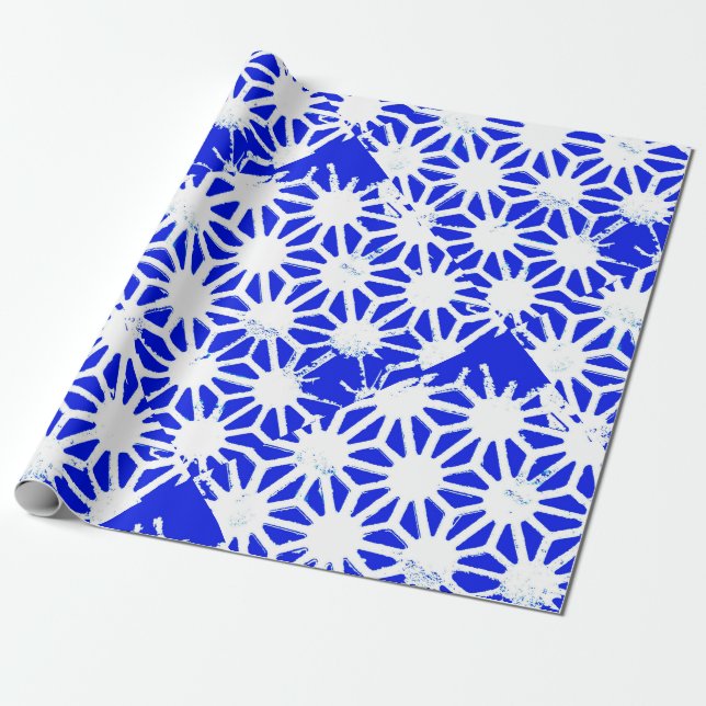 Royal blue geometric pattern wrapping paper (Unrolled)