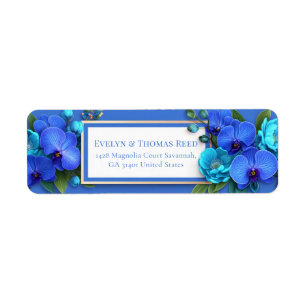 Royal Blue Gilded Orchid Nature Return Address Label