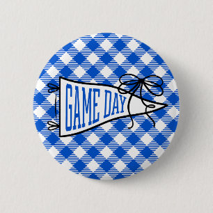 Royal Blue Gingham Game Day Pennant Button