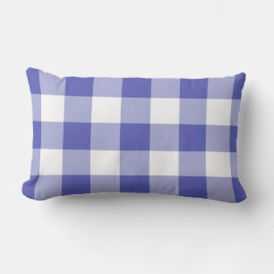 Royal Blue Gingham Pattern Checkered Lumbar Pillow