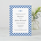 Royal Blue Gingham Traditional Baby Shower Invitation (Standing Front)