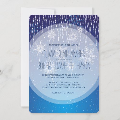Royal Blue Glam Snowflakes Winter Wedding Invites