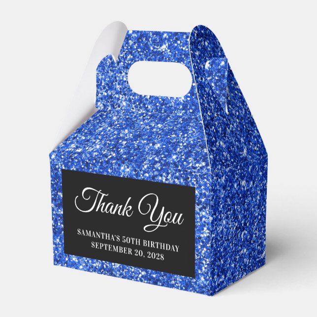 Royal Blue Glitter 50th Birthday Thank You Favor Boxes (Front Side)